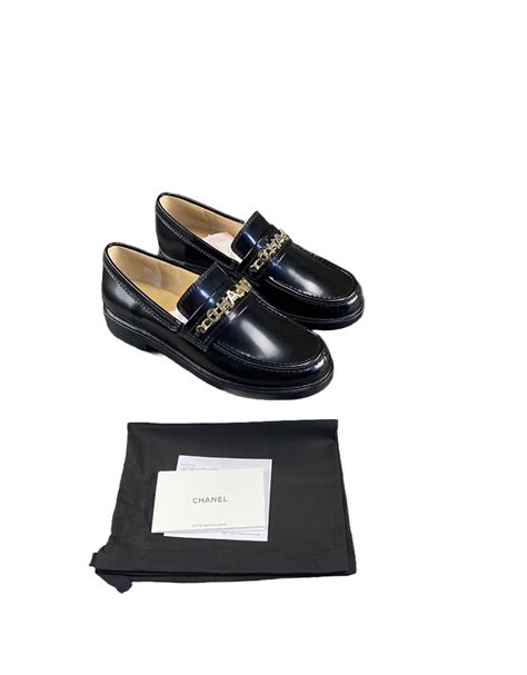 black patent chanel loafers|Chanel moccasins for sale.